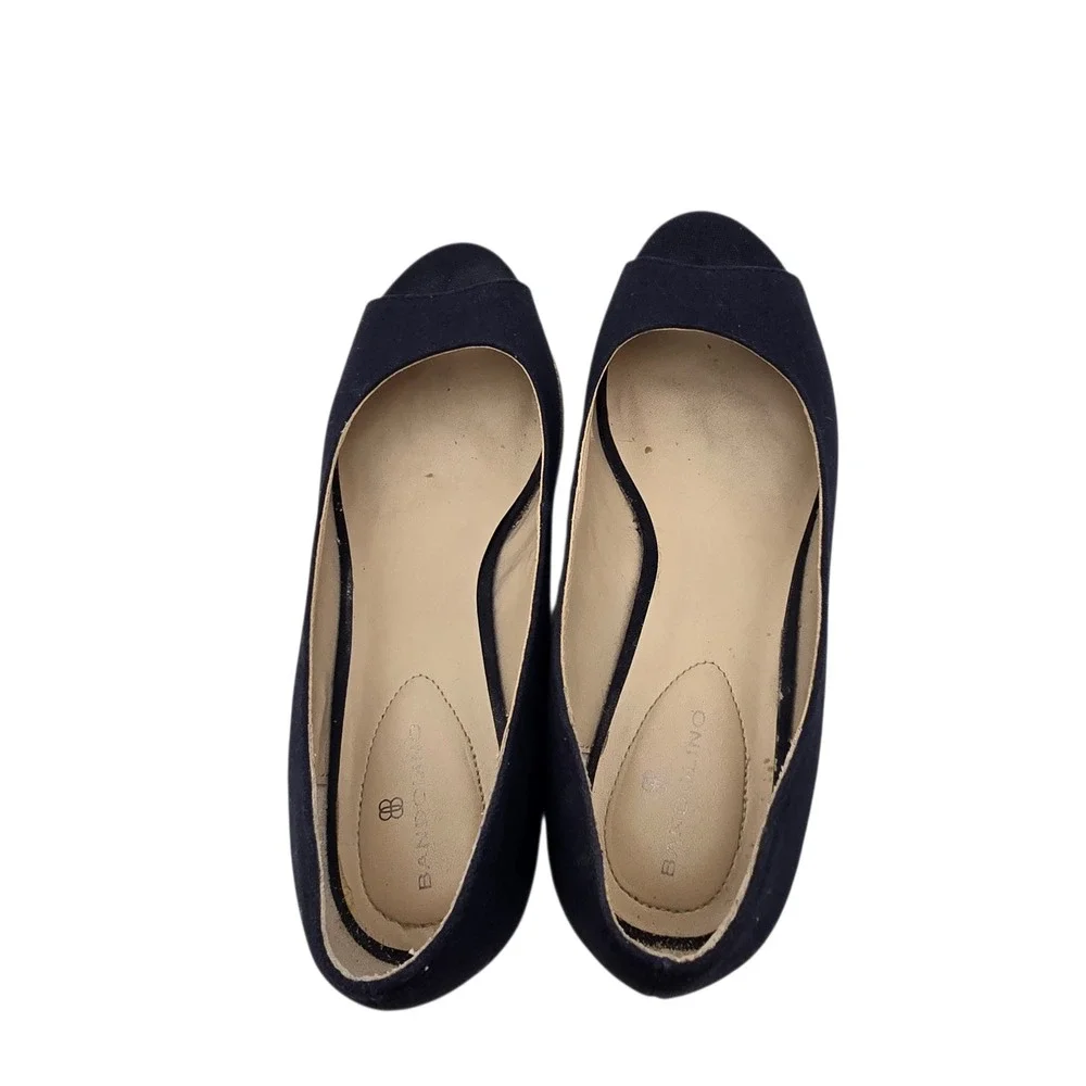 Bandolino Navy Peep Toe Espadrille Wedges Women's‎ 8.5M Canvas Rope Heel Summer